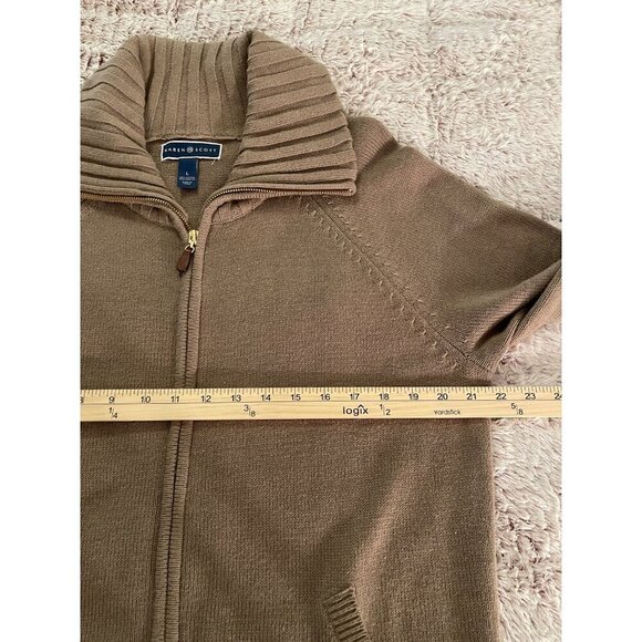 Karen Scott Womens Tan Zip-Up Cardigan Sweater Large Cotton Blend With Pockets & - Picture 8 of 16